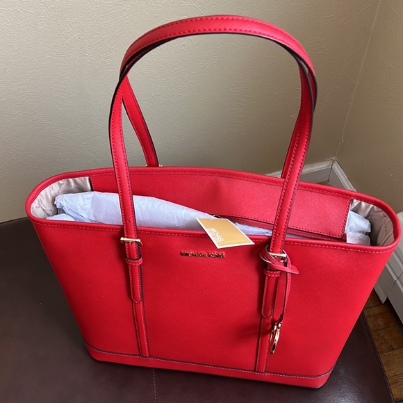 Michael Kors Jet Set Travel Large Shoulder Tote Leather Flame - Picture 7 of 15